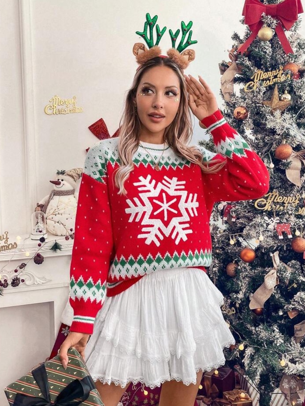Women's Christmas Snowflake Pattern Sweater For New Year